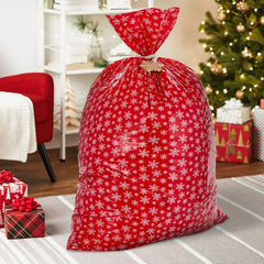 Snowmen on Blue and Snowflakes on Red 2-Pack Giant Plastic Christmas Gift Bags