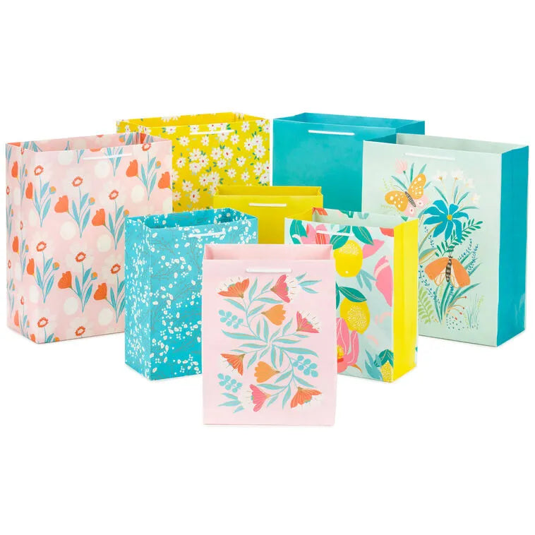 Assorted Floral and Solid 8-Pack Medium and Large Gift Bags