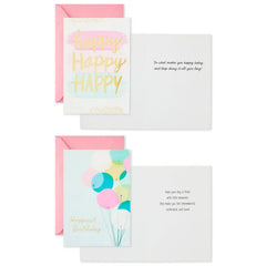 Assorted Pretty Pink and Aqua Boxed Birthday Cards, Pack of 16