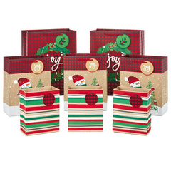 Assorted Rustic Designs 8-Pack Small, Medium and Large Christmas Gift Bags
