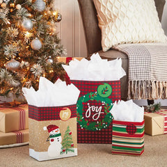 Assorted Rustic Designs 8-Pack Small, Medium and Large Christmas Gift Bags