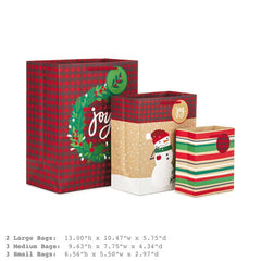Assorted Rustic Designs 8-Pack Small, Medium and Large Christmas Gift Bags