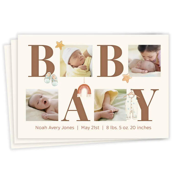 Baby Blocks Photo Collage Flat Birth Announcement