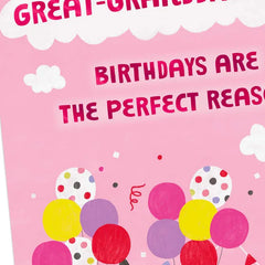 Get Carried Away Kitty and Balloons Birthday Card for Great-Granddaughter