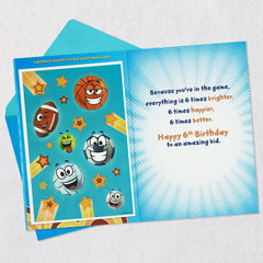 You're An Amazing Kid 6th Birthday Card With Sports Stickers