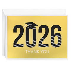 2026 Gold Foil and Black Graduation Thank You Notes, Pack of 40