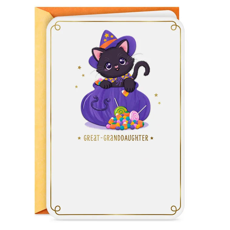 Purr-fect Cutie Cat Halloween Card for Great-Granddaughter