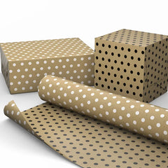 White and Black Dots on Kraft Reversible Wrapping Paper Roll, 17.5 sq. ft.