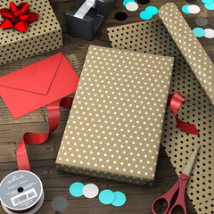White and Black Dots on Kraft Reversible Wrapping Paper Roll, 17.5 sq. ft.