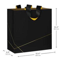 10.4" Gold Lines on Black Large Square Gift Bag