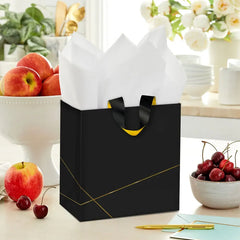 7.7" Gold Lines on Black Medium Gift Bag