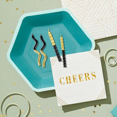 Black and Gold Squiggles Birthday Candles, Pack of 4