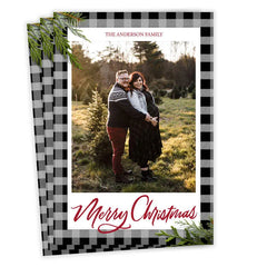 Black and Gray Plaid Flat Christmas Photo Card