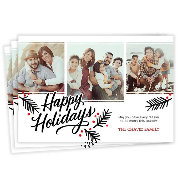 Black and Red Greenery Flat Holiday Photo Card
