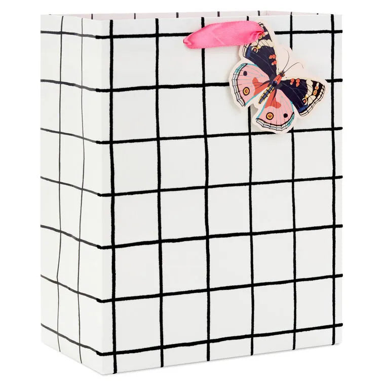 9.6" Black and White Windowpane Medium Gift Bag