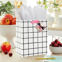 9.6" Black and White Windowpane Medium Gift Bag