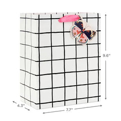 9.6" Black and White Windowpane Medium Gift Bag