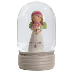 Blossom Bucket October Birthstone Angel Snow Globe, 4.2"