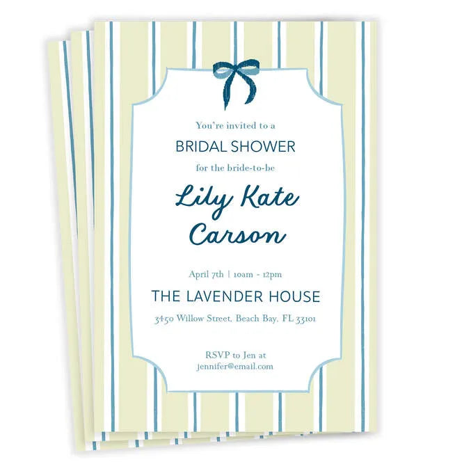 Preppy Stripes and Bow Flat Bridal Shower Invitation