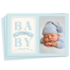 Classic Blue Banner Baby Boy Flat Birth Announcement