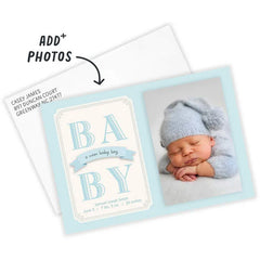 Classic Blue Banner Baby Boy Flat Birth Announcement