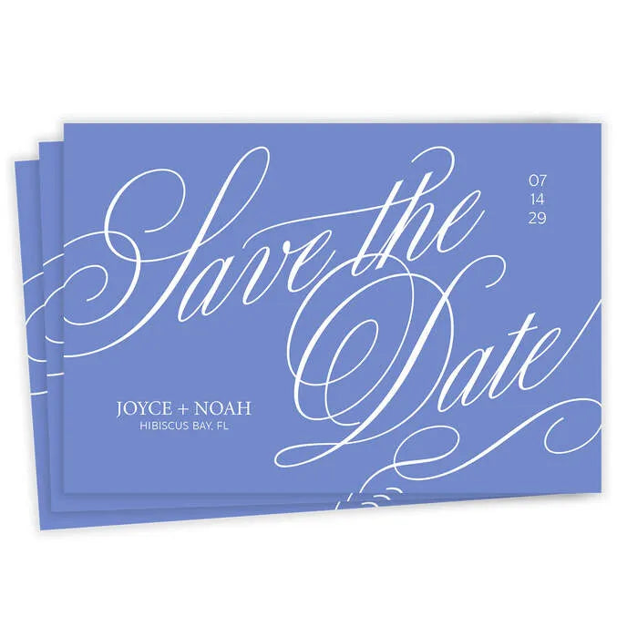 Elegant Blue Calligraphy Flat Wedding Save the Date