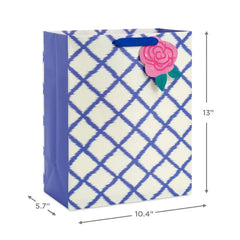 13" Blue Trellis on White Large Gift Bag