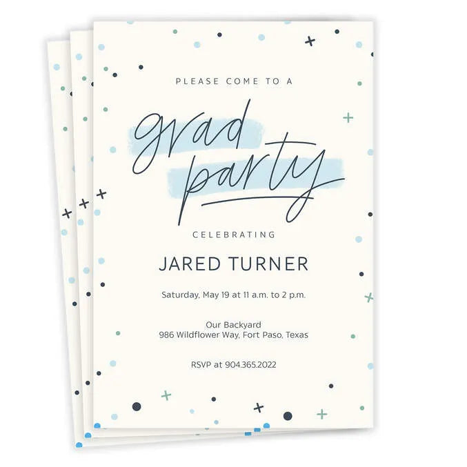 Blue Dots and Stars Graduation Invitation