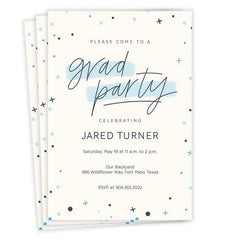Blue Dots and Stars Graduation Invitation