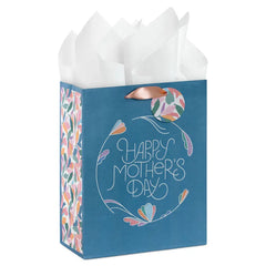 9.6" Happy Mother's Day Blue Floral Medium Gift Bag With Tissue Paper