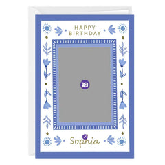 Blue Folk Art Flowers Custom Birthday Card