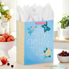 13" Blue Happy Mother's Day Large Gift Bag With Tissue Paper