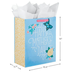 13" Blue Happy Mother's Day Large Gift Bag With Tissue Paper