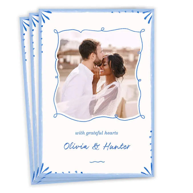 Elegant Doodle Flat Wedding Thank You Photo Card