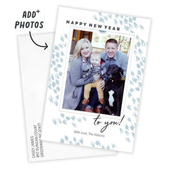 Elegant White and Blue Flat New Year Photo Card