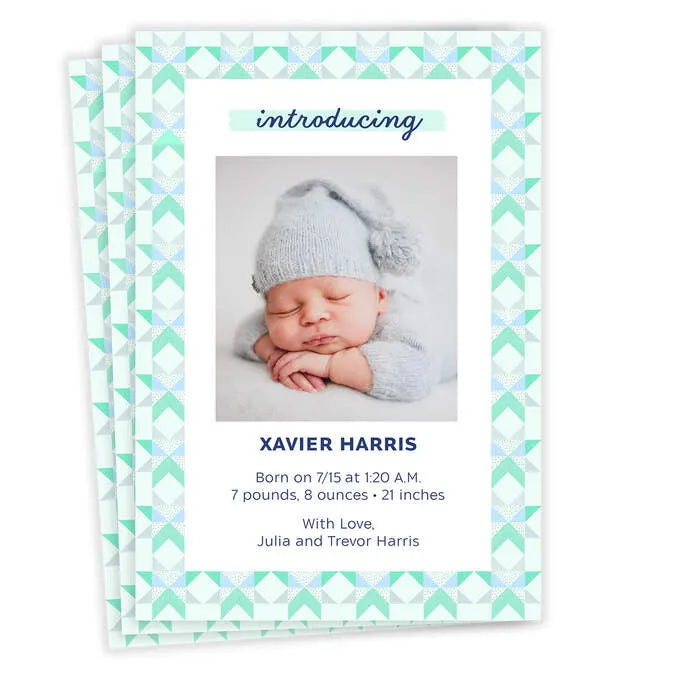 Blue Quilt Pattern Introducing Birth Announcement