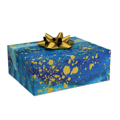 Blue Watercolor With Gold Splatter Wrapping Paper, 20 sq. ft.