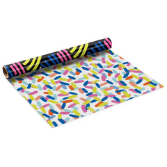 Geo Pattern on White and Wavy Blue Lines Reversible Table Runner