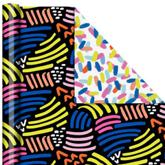 Geo Pattern on White and Wavy Blue Lines Reversible Table Runner