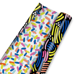 Geo Pattern on White and Wavy Blue Lines Reversible Table Runner
