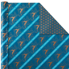 Elegant Blues 4-Pack Blue and Gold Reversible Wrapping Paper, 150 sq. ft.