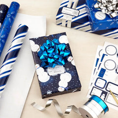 Blue and Silver Gift Wrap Kit With Holiday Wrapping Paper, Bows, Ribbons and Tags