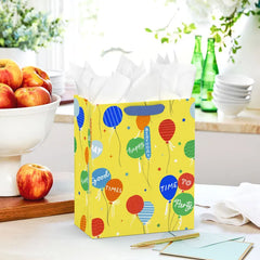 9.6" Bright Balloons on Yellow Medium Birthday Gift Bag