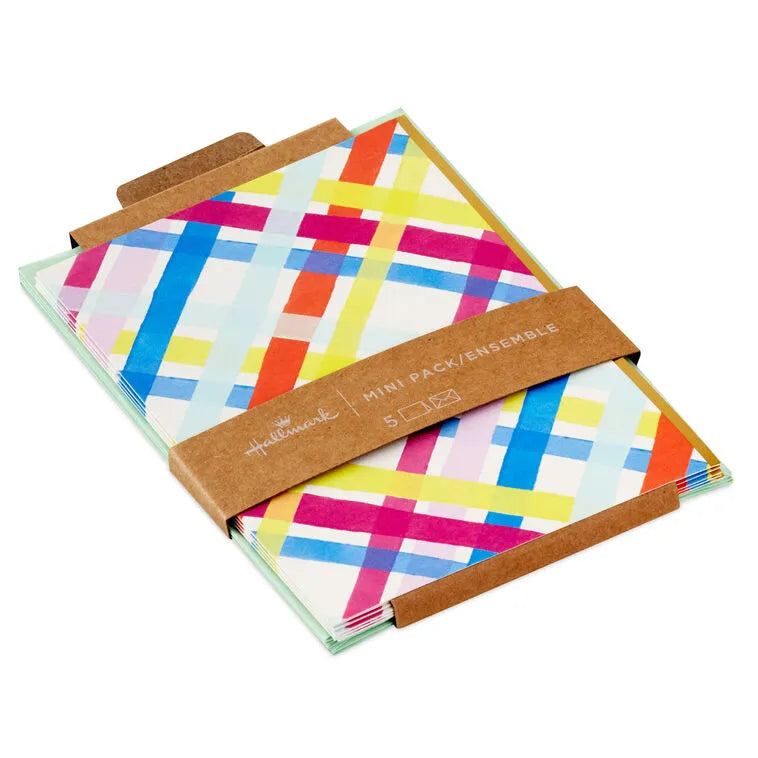Bright Pastel Plaid Blank Note Cards, Pack of 5