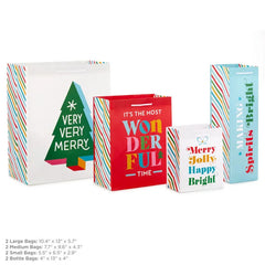 Bright Wishes 8-Pack Christmas Gift Bags, Assorted Sizes and Designs