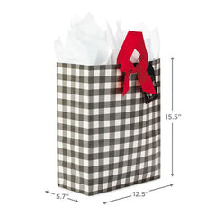 15.5" Buffalo Check Extra-Large Christmas Gift Bag With Tissue Paper
