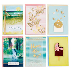 Premium Assorted Handmade All-Occasion Cards in Leaf Print Organizer, Box of 24