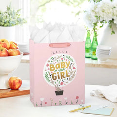 13" Bunny in Hot Air Balloon Baby Girl Large Gift Bag