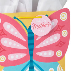 13" Colorful Butterfly Large Mother's Day Gift Bag With Tissue Paper