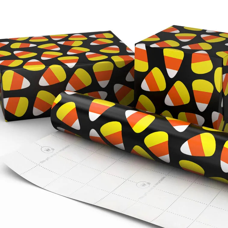 Candy Corn on Black Halloween Wrapping Paper Roll, 20 sq. ft.
